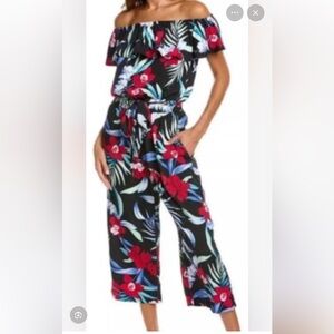 Tommy Bahama Black and Red Floral Jumpsuit